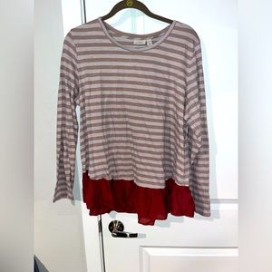 LOGO by Lori Goldstein Striped Blouse w/ Peplum Styled Skirt - Size XL